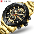 CURREN 8336 Golden black Watches Men Wrist Stainless Steel Quartz Wristwatch Casual Military Chronograph Clock Waterproof.