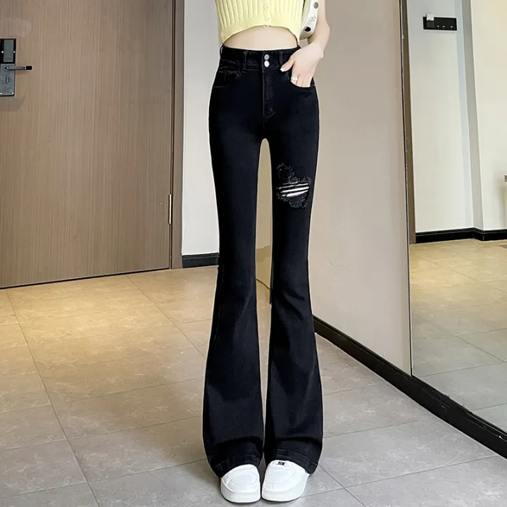 Slightly%20Flared%20Ripped%20Slimming%20Retro%20Pants%20Women's%20Popular%20High%20Waist%20Belly%20Contracting%20Spring%20and%20Summer%20All-Match%20Jeans%20Stretchy%20Wide-Leg%20-%20Image%205