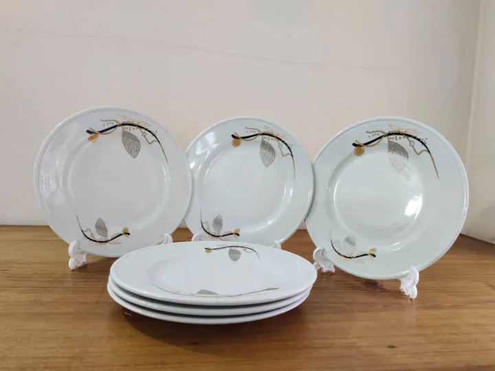 6%20Pcs%20Ceramic%20Dinner%20Plate%20Set%209"Inch%20,%20Flat%20Rice%20Dinner%20Plate,%20White%20Color%20Wikth%20print.%20Microwave%20oven%20save,%20Dining%20Plate%20Set.%20CD:M00%20-%20Image%204