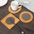 China Brand Square Shape Heating Resistant Natural Bamboo Wooden Coaster Heat Pad By Wood Bamboo Brown For Home Decoration. 