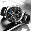 LIGE Men Watch Luxury Leather Waterproof Sport Quartz Wristwatch Chronograph Military Watch for Men Relogio Masculino Men‘s Gift 8953.