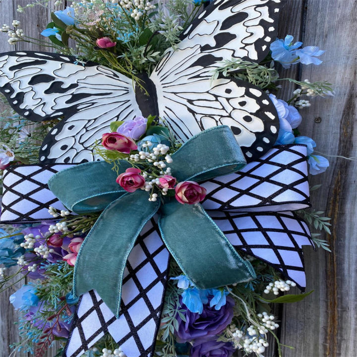 Summer Rose Butterfly Wreath Mother's Day Home Wall Hanging For Front Door Home Living Room Art Decoration Artificial Wreath Spring