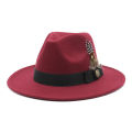 White Woolen Gentleman Classic British Jazz Feather Top Hat Wide Brim Party Church Wedding Fedora Hats Men Women Panama Felt Cap. 