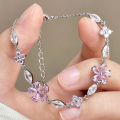 Fashion Exquisite Pink Crystal Flower Bracelets For Women Girls Sweet Sparkling Light Bracelet Jewelry SEVICH. 
