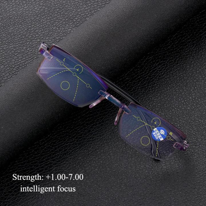 Rimless Eyewear Blue Light Blocking Ultralight Progressive Multifocal Presbyopia Eyeglasses Reading Glasses Diamond-cut