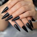 Solid Black Pointed Design Press on Nail Long Matte Frosted Stiletto Full Cover Artificial False Nails for Women Salon Home.