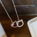 Fashion Hello Kitty Pendant Necklace for Women Girls Cute Cartoon Cat Double Ring Clavicle Chain Charms Chic Delicate Necklace Jewelry Gift.