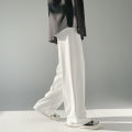 White Wide Leg Pants Men's Summer Ice Silk Casual Pants Loose Straight Mop Pants Draping Effect Wide-Leg Suit Pants.