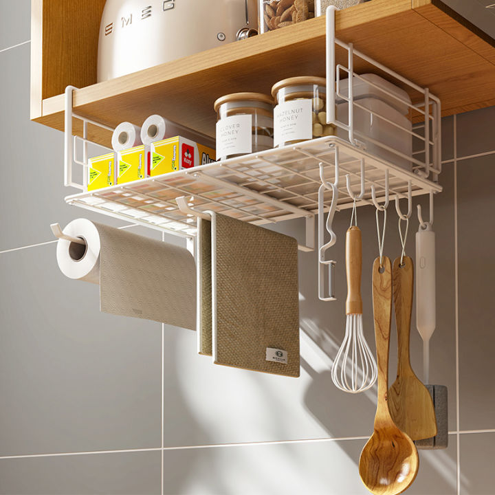 Kitchen Hanging Basket Storage Rack Hanging Cabinet Lower Rack Seasoning Storage Layered Hanging Basket Wall Cupboard Lower Hanging Paper Rack