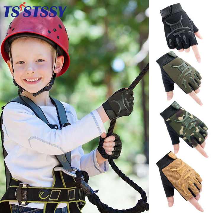 【Customer favorite】 1Pair Kids Tactical Fingerless Gloves Army Military Camo Anti-Skid Mittens Half Finger Boys Girls Children Outdoor Sport Cycling
