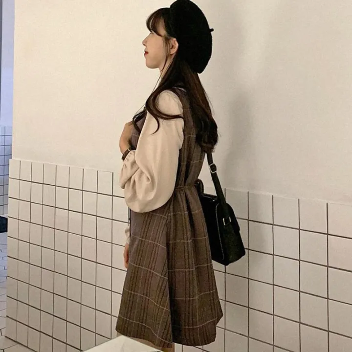 Cute%20Mini%20New%20Year%20Date%20Dresses%20Sleeveless%20Vest%20Women%20Korea%20Japanese%20Style%20Design%20Retro%20Vintage%20Plaid%20Button%20Shirt%20Dress%20New%20-%20Image%205