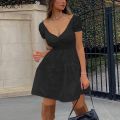KLALIEN Fashion Elegant Solid White Dress Summer New Women Short Sleeve V Neck A-Line Dresses Party Vacation Street Wear.