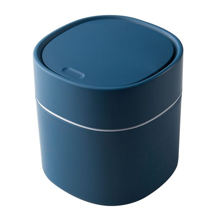 Mini Trash Can Desktop Waste Bin with -Open Lid Small Table Top Bin Graceful Round Corner Paper Bin for Home A