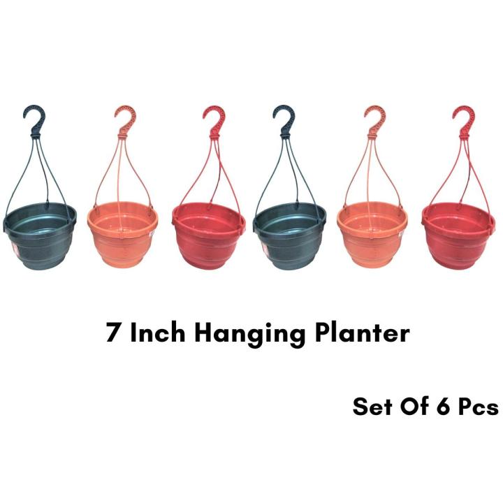 6 Pcs Hanging Planter 7 inch planter tub/ hanging pot/ bp plastic 7 inch hanging planter pot/ railing pot/ Gardening tools /BP plastic hanging planter