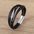 Classic multi-layered leather feather metal buckle bracelet men||||'s business casual party jewelry gifts wholesale.