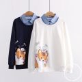Cat Print Sweatshirt Cartoon Graphic  Long Sleeve Pullover Top Women [Only Sweatshirts]. 