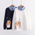 Cat Print Sweatshirt Cartoon Graphic  Long Sleeve Pullover Top Women [Only Sweatshirts]. 