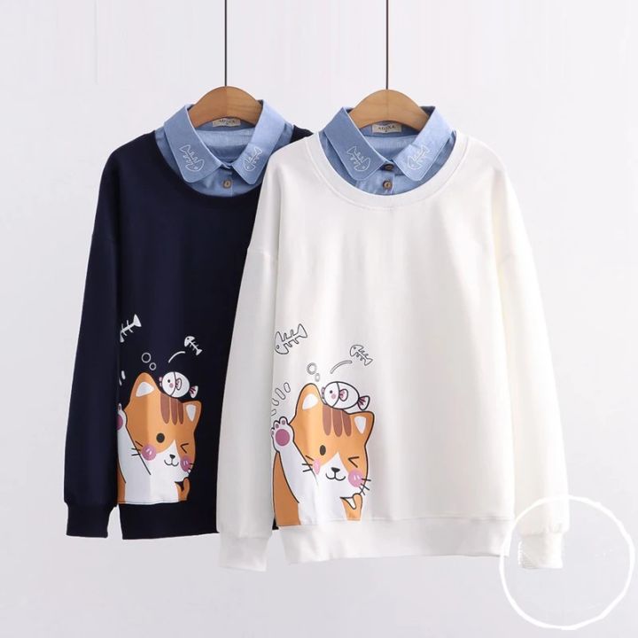 Cartoon%20Kitty%20Print%20Long%20Sleeve%20Pullover%20Top%20Women%20Sweatshirt%20-%20Image%204