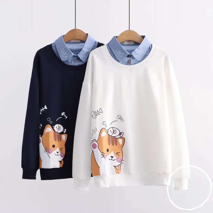 Cat%20Print%20Sweatshirt%20Cartoon%20Graphic%20%20Long%20Sleeve%20Pullover%20Top%20Women%20%5BOnly%20Sweatshirts%5D%20-%20Image%203