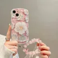 Sweet Pink Flower Cute Phone Case with Holder Strap for iPhone 14 12 13 11 Pro Max Mini XR XS X 6 7 8 Plus Korean Covers Shell. 