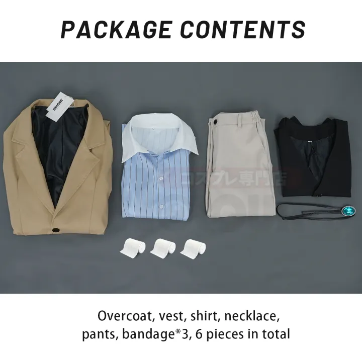 HOLOUN%20Bungo%20BSD%20Anime%20Dazai%20Osamu%20Cosplay%20Costume%20Wig%20Oversized%20Lining%20Coat%20Elastic%20Pants%20Vest%20Shirt%20Pendant%20Daily%20Wear%20Latest%20-%20Image%205