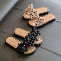 Girls Summer Beach Slippers, Toddlers Dots Bow Open Toe Slide Slippers, Nonslip Cross Slippers with Bowknot for Kids. 