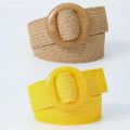 Beltox Women Straw Woven Elastic Wide Belt Solid Color with Matching Plastic Buckle.