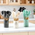 12PCS Food Grade Silicone Kitchen Cookware Utensils Turner Spatula Measuring Spoons Practical Cooking Tool Kitchenware Set. 