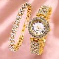 Fashion Luxury Full Crystal 5 Pcs Watch Necklace Earrings Ring Set for Women Rhinestone Wristwatch Female Bracelet Set Gift.
