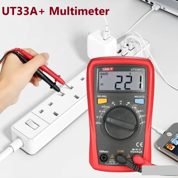 UT33A+ Multimeter UT 33A+ Digital Multimeter Handheld LCD Display With Backlight Digital Multimeter DC AC Voltmeter DC Ammeter Ohmmeter Battery Tester Diode Tester UT33A Multimeter Tools Sets