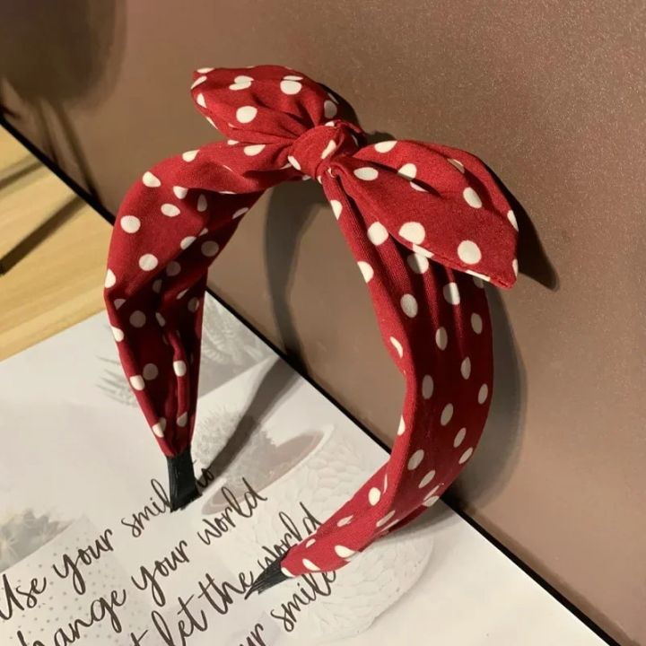 Red Polka Dots Bow Headband for Women Hair Accessories Lovely Rabbit Ear Knotted Hairband Not Slip Adults Hair Band