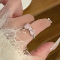 Stylish Pink Zircon Studded Crystal Duo Butterfly Open Ring.