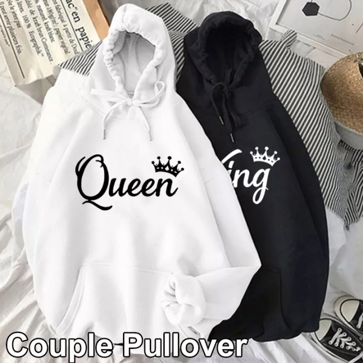 Fashion Men Women Long Sleeve Pullover Hooded Sweatshirts Unisex King and Queen Print Hoodie Casual Streetwear Couple Sweatshirt