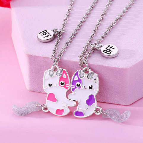 1/5Pairs Cute Cats Magnetic Necklaces for Women Lovely Best Friends Pendant Chain Friendship Jewelry Gifts