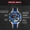 NAVIFORCE NF9171 Silver And Royal Blue Two-tone Stainless Steel Dual Wrist Watch For Men - Royal Blue & Silver. 