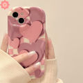 Pink Gradient Love Heart Case for Oppo A3s A7 A72 A5s A92 A57 A1K A17 A96 A17K A76 A12 A11K A15 A11 A35 A53 A33 A32 A74 A9 A5 A95 A15s A54 A77 A16 A16s A31 A52 A55 A36 A12E A77S Simple Glossy Plaid Back Cover 3D Wavy Curved Edge.