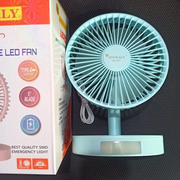JOYKALY YG-717 Rechargeable 2400mAh Battery Type-C Charging Port Desk Fan With LED Lamp