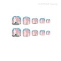 24pcs French Blue Rhinestone Seamless Removable Toenails Acrylic Press On Nail Tips Full Cover Waterproof False Toe Nails. 