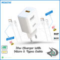 30W Fast Charger & Type C, Micro USB Cable Bundle (VOOC DART WARP DASH Support). 