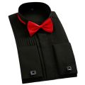 Classic Winged Collar Dress Shirt Men's Wingtip Tuxedo Formal Shirts with Red Black Bow Tie Party Dinner Wedding Tops. 