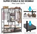 Standing Closet Organizer Heavy Duty Metal Garment Rack with Wood Shelves Extra Large Wardrobe. 