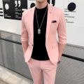 (Jackt+Pant)2021 Men Suits Half Sleeve Spring Summer Slim British Short Sleeve Blazer Coat Trend Male Designer Tuxedo 2 Pcs Set. 
