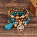 Bohemian Bracelet Creative Ladies Tree of Life Jewelry Tassel Multi-layer Wooden Beaded Ethnic Style Fashion Women Bracelets. 