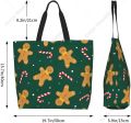 Gingerbread Man Candy Cane Christmas Tote Bag Grocery Bag Shopping Handbag Beach Gift Bags for Women Work Outdoor. 