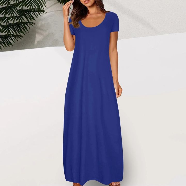 Women%E2%80%99s%20Cotton%20Soft%20Maxi%20Dress%20with%20Pockets%20%E2%80%93%20Short%20Sleeve%20V-Neck%20Style%20-%20Image%203