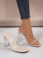 2023 New Transparent High Heel Sandals Summer Medium Heel Thick Heel Sandals Women's Super Immortal Crystal Heel External Wear S. 