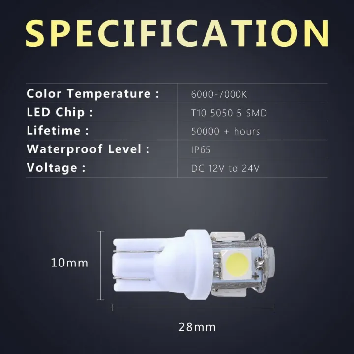 20Pcs%20Super%20White%20T10%20Wedge%205-SMD%205050%20LED%20Light%20Bulbs%20W5W%202825%20158%20-%20Image%202