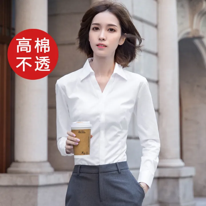 VCollar%20Professional%20White%20Shirt%20Women's%20Spring%20and%20Autumn%20Cotton%20Temperament%20Interview%20Formal%20Wear%20Hotel%20Low%20Collar%20Work%20Clothes%20Student%20Shirt%20-%20Image%205