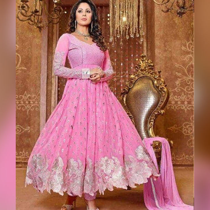 Fashionable Pink Georgette Semi Stitched Anarkali for Women | Daraz.com.bd