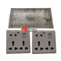 Two Gang PVC with 2Pcs 8 Pin Multi with 2 Pin and Double 3 Pin Combined Function Universal Socket with Switch 8Pin Multy 2Gang Back Cover Junction Box. 